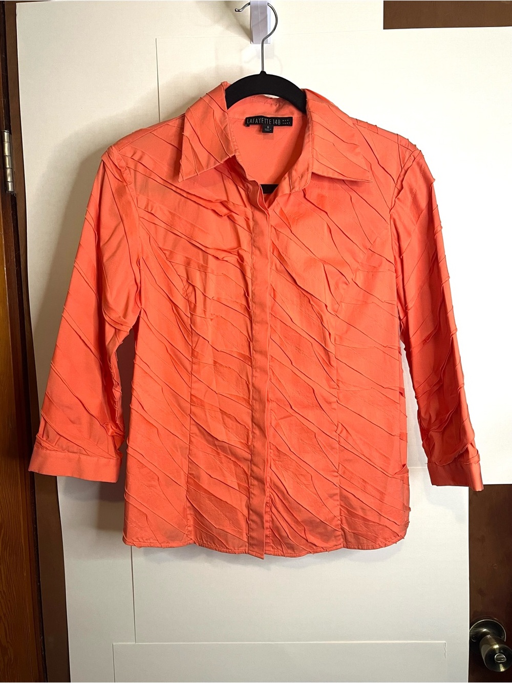 Lafayette 148 New York Women’s Size 6 Orange Textured Button-Down Shirt